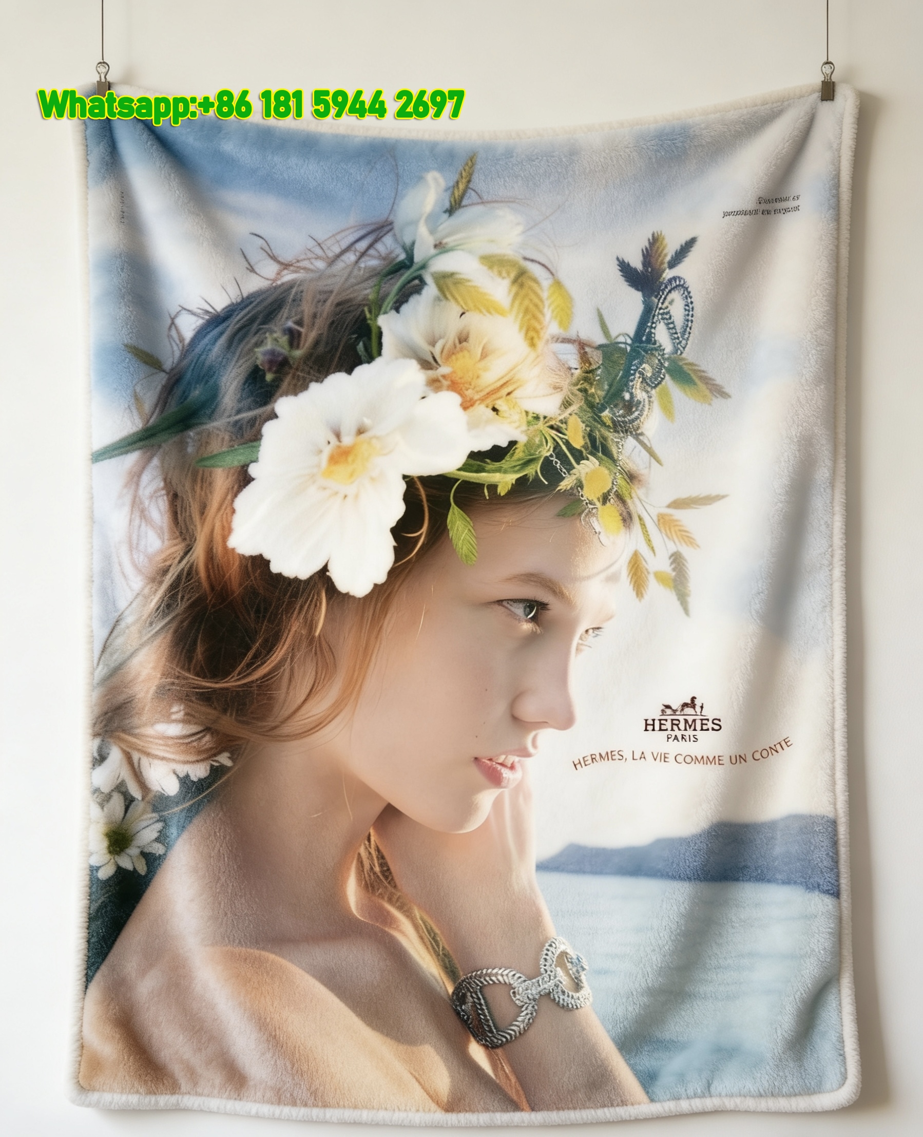 Hermès Inspired Floral Goddess Flannel Throw Blanket IMG_5175